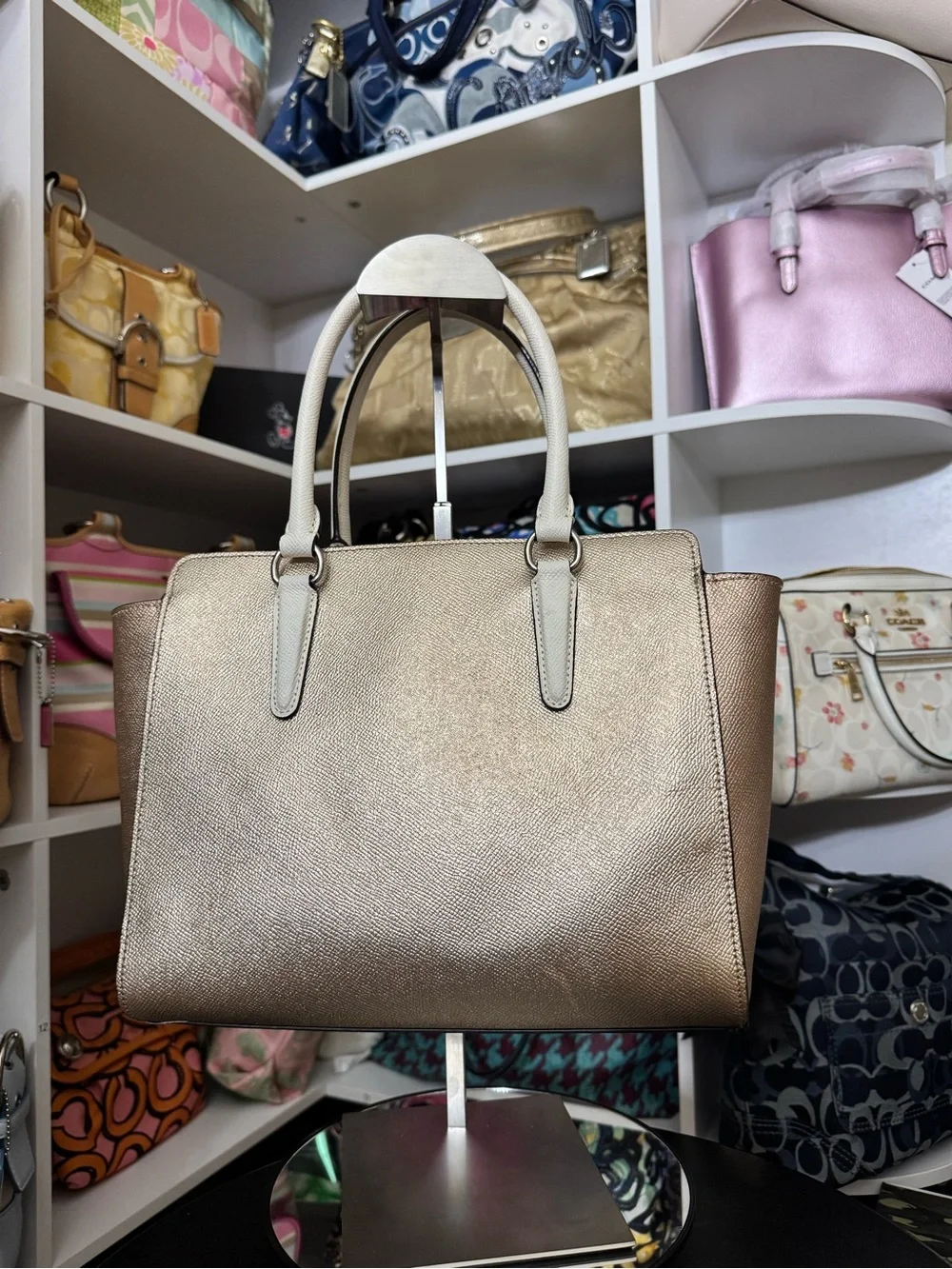 Coach Leah Metallic Gold Leather Satchel